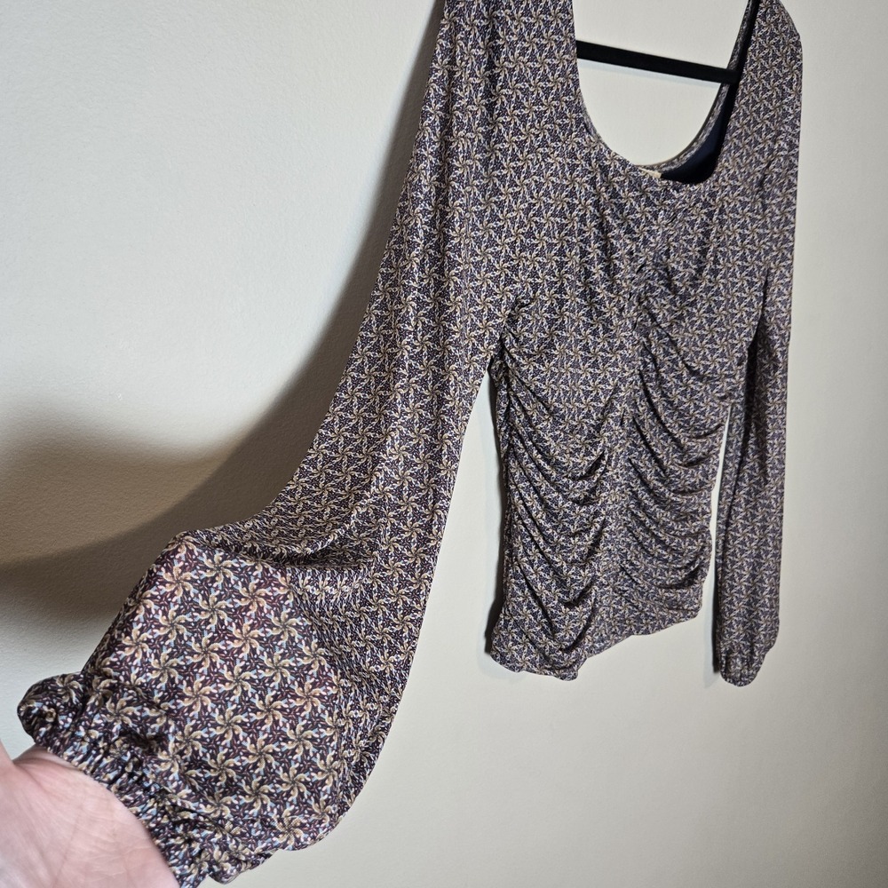 Gimmicks by BKE Boho Floral Mesh Ruched Hook Eye Blouse Womens Sz XL Cottage - Picture 2 of 8